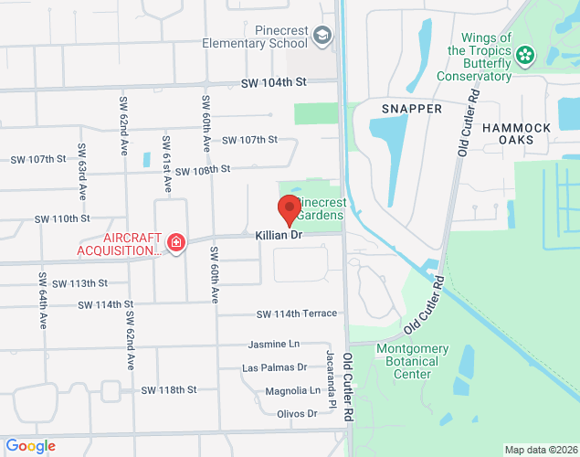 Map showing location at 5855 Killian Drive, Pinecrest, FL