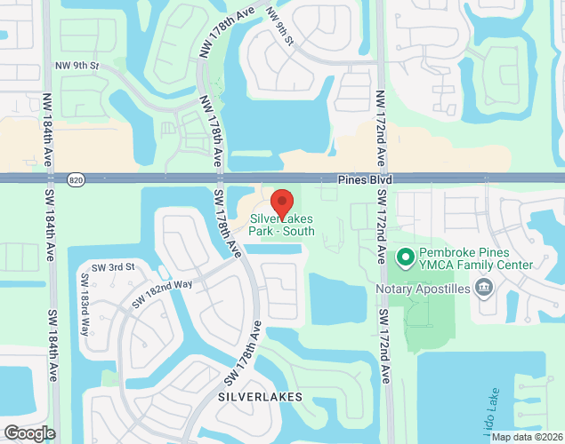 Map showing location at 17601 SW 2nd St, Pembroke Pines, FL