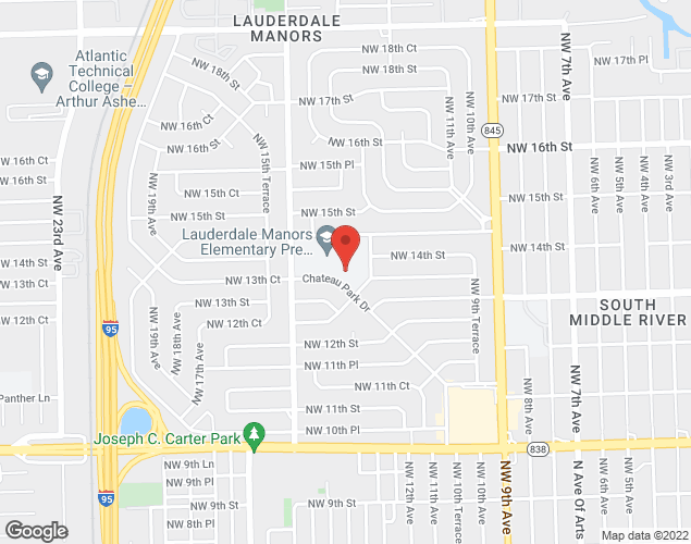 Map showing location at 1340 Chateau Park Drive, Fort Lauderdale, 