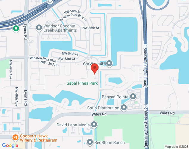 Map showing location at 5005 NW 39 Avenue, Coconut Creek, Fl