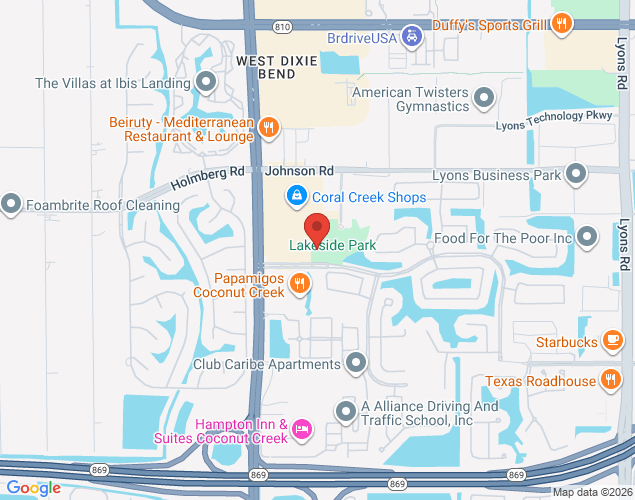 Map showing location at 5601 Regency Lakes Boulevard, Coconut Creek, FL