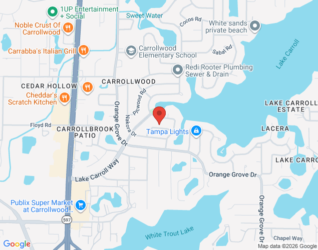 Map showing location at 3309 Korina Lane, Tampa, FL