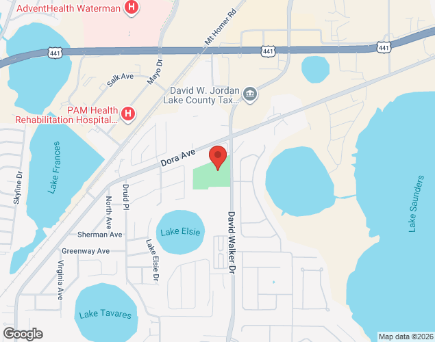 Map showing location at 1465 David Walker Dr, Tavares, FL