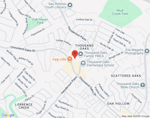 Map showing location at 16103 Henderson Pass, San Antonio, TX