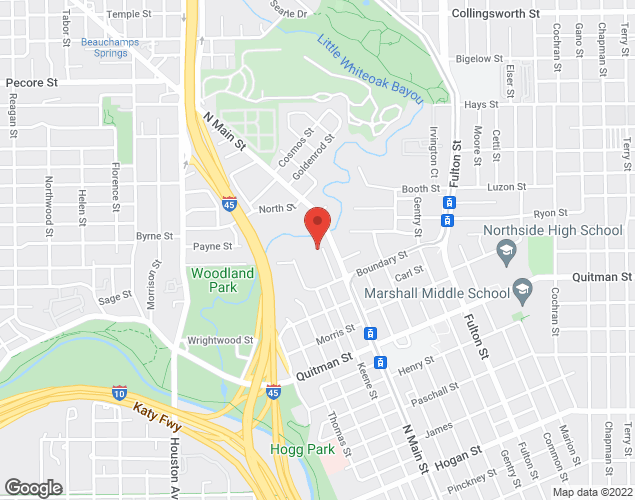 Map showing location at 2623 Keene St., Houston, TX