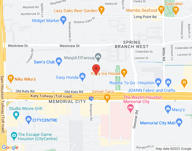 Map showing location at 1055 Conrad Sauer Dr, Houston, TX