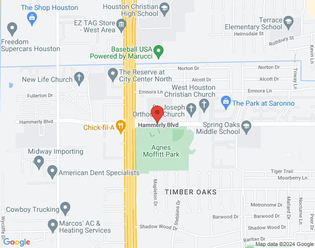 Map showing location at 10645 Hammerly, Houston, TX