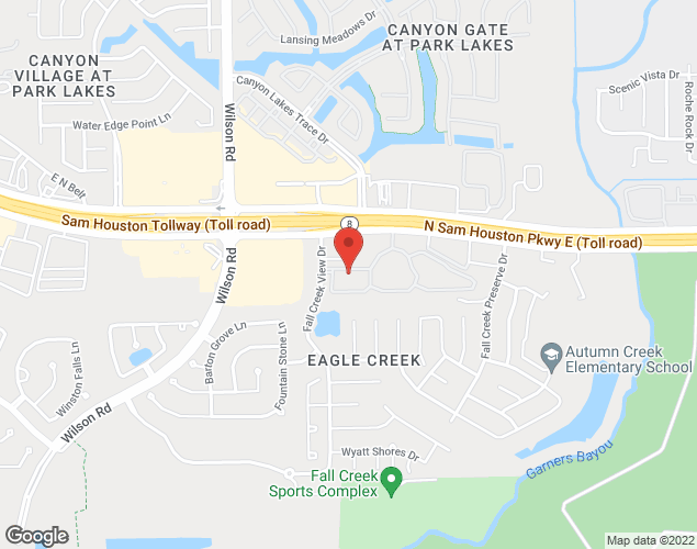 Map showing location at 14300 Fall Creek View Drive, Humble, TX
