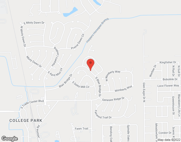 Map showing location at 2 N. Blair Bridge Dr., The Woodlands, TX