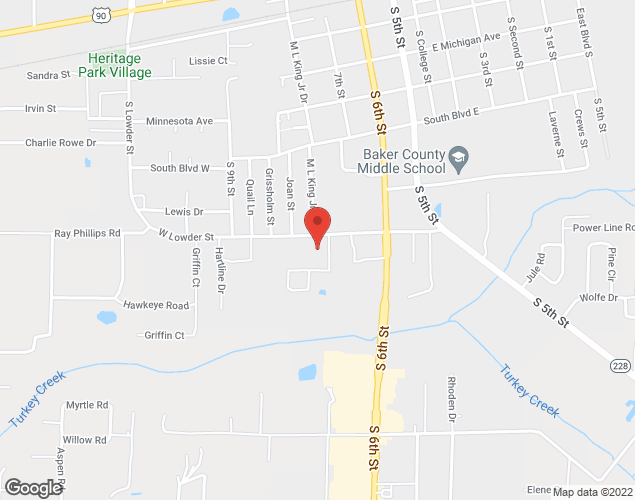 Map showing location at 136 W. Lowder Street, Macclenny, FL