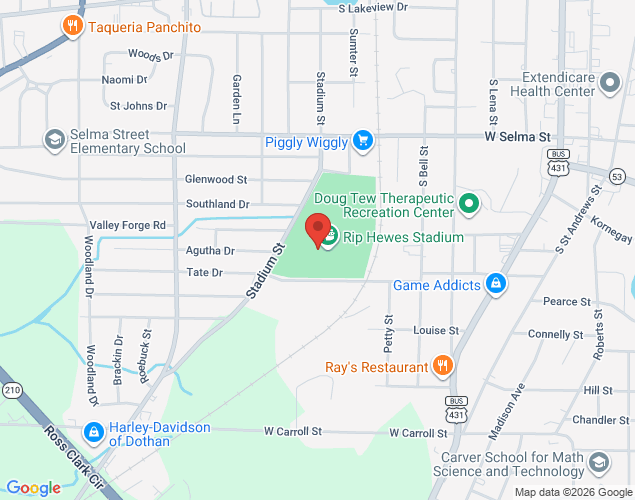 Map showing location at 1701 Stadium Street, Dothan, AL