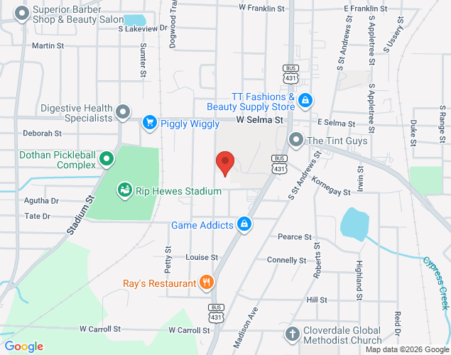 Map showing location at 300 Garland Street, Dothan, AL