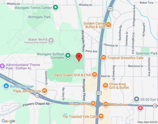 Map showing location at 201 Recreation Road, Dothan, AL