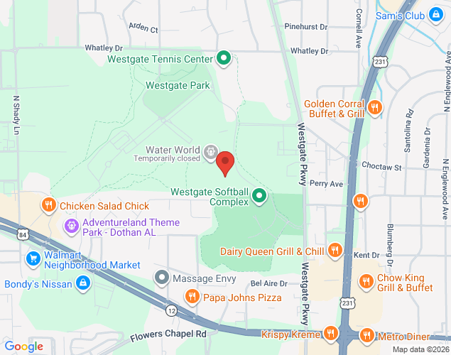 Map showing location at 401 Recreation Road, Dothan, AL