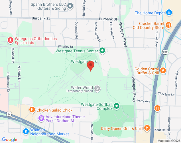 Map showing location at 201 Northcutt Drive, Dothan, AL