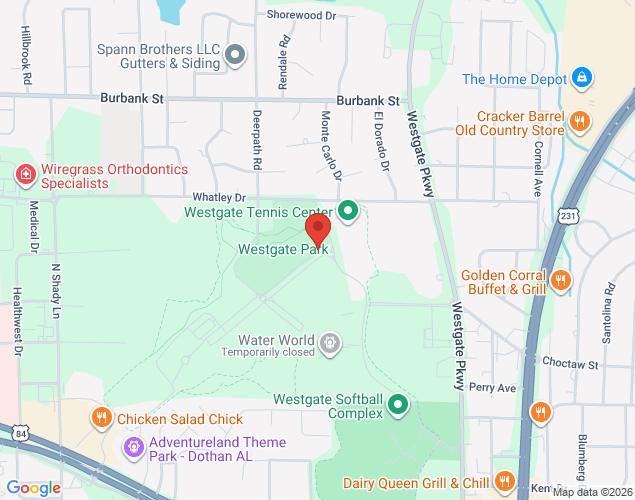 Map showing location at 128 Northcutt Drive, Dothan, AL