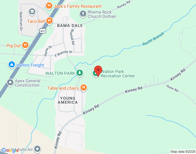 Map showing location at 122 Walton Park Drive, Dothan, AL