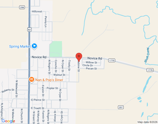 Map showing location at 204 Circle Drive, Winters, TX