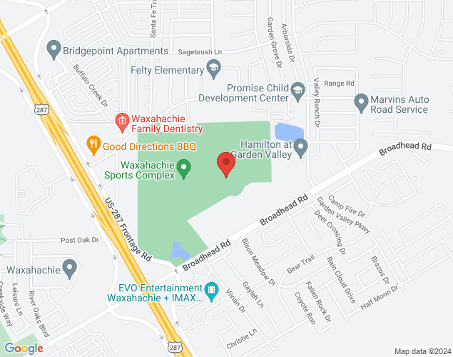 Map showing location at 151 Broadhead Rd, Waxahachie, TX