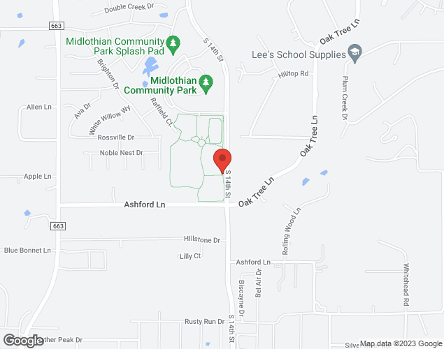Map showing location at 3601 S 14th St, Midlothian, TX