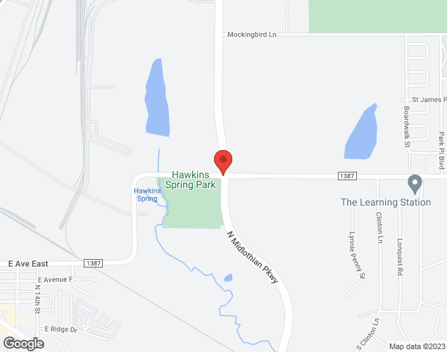 Map showing location at 1498 FM-1387, Midlothian, TX