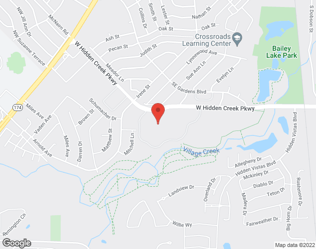 Map showing location at 500 W. Hidden Creek Pkwy., Burleson, TX