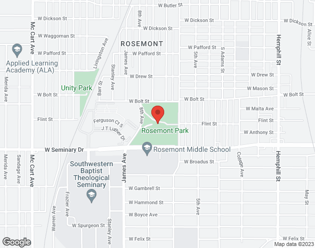 Map showing location at 1400 West Seminary Drive, Fort Worth, TX