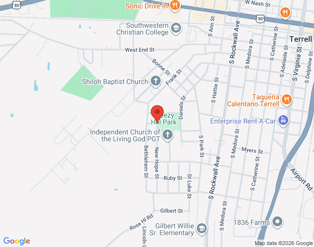 Map showing location at 400 New Hope Street, Terrell, TX