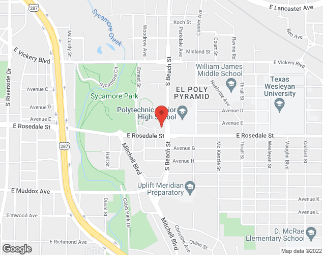 Map showing location at 2525 East Rosedale, Fort Worth, TX