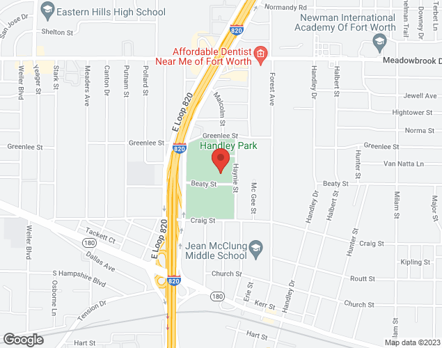 Map showing location at 6201 Beaty, Fort Worth, TX