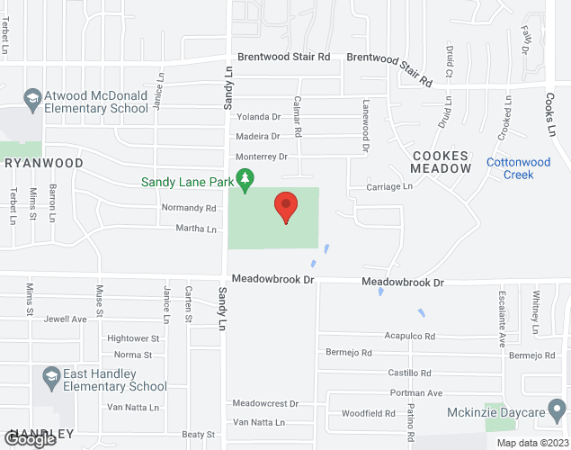 Map showing location at 2001 Sandy Lane, Fort Worth, TX