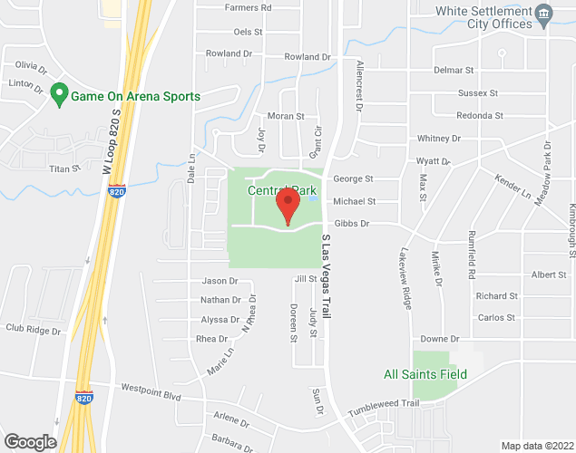 Map showing location at 8900 Gibbs Drive, White Settlement, TX