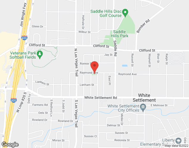 Map showing location at 8503 Raymond Avenue, White Settlement, TX