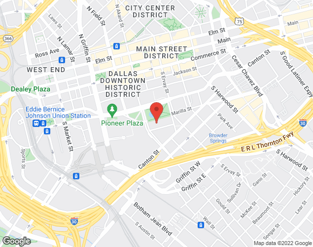 Map showing location at 1500 Marilla, Dallas, TX