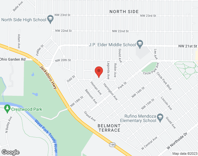 Map showing location at 1100 NW 18th Street, Fort Worth, TX