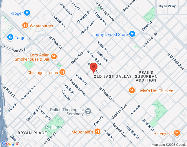 Map showing location at 4315 Bryan St, Dallas, TX