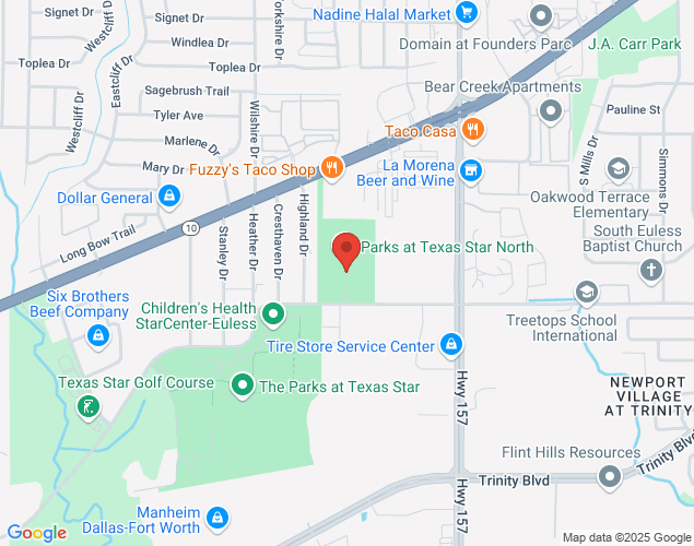 Map showing location at 951 Highland Dr, Euless, TX