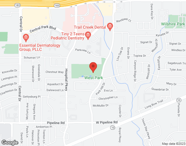 Map showing location at 600 West Park, Euless, TX