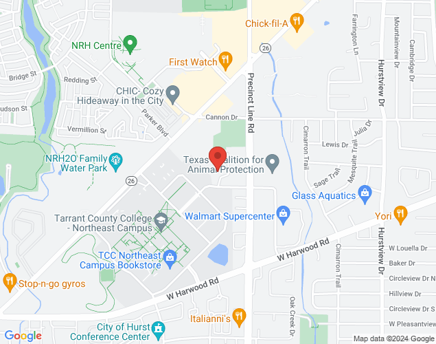 Map showing location at 900 TCC Road, Hurst, TX