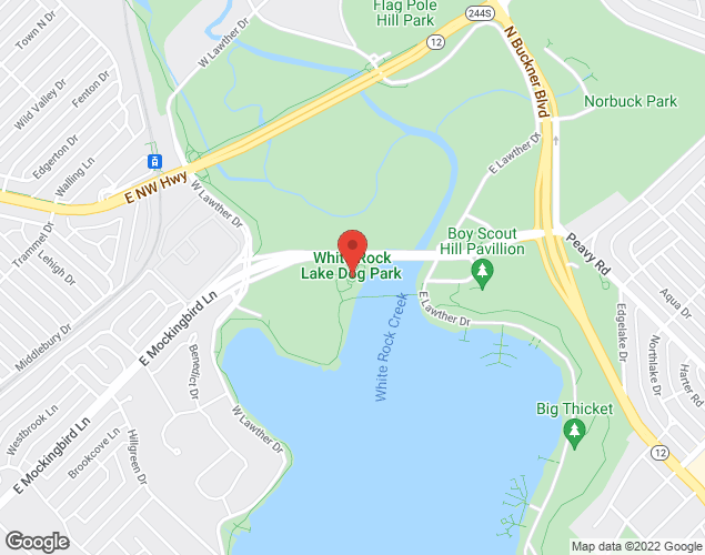 Map showing location at 8000 E. Mockingbird LN, Dallas, TX