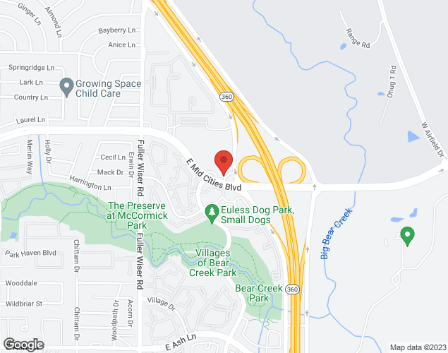 Map showing location at 901 Mid Cities Blvd, Euless, TX