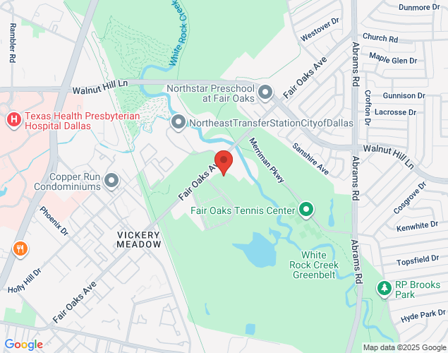 Map showing location at 7606 Fair Oaks Ave, Dallas, TX