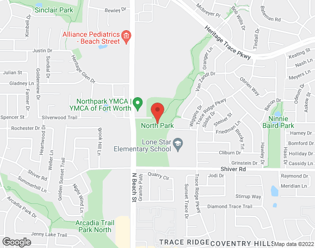 Map showing location at 9000 North Beach Street, Fort Worth, TX