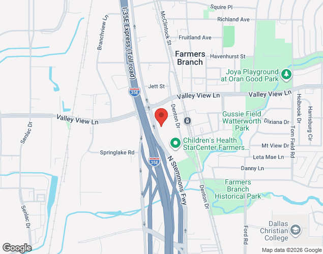 Map showing location at 2400 Pike St, Farmers Branch, TX