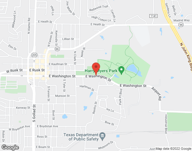 Map showing location at 825 E. Washington St., Rockwall, TX
