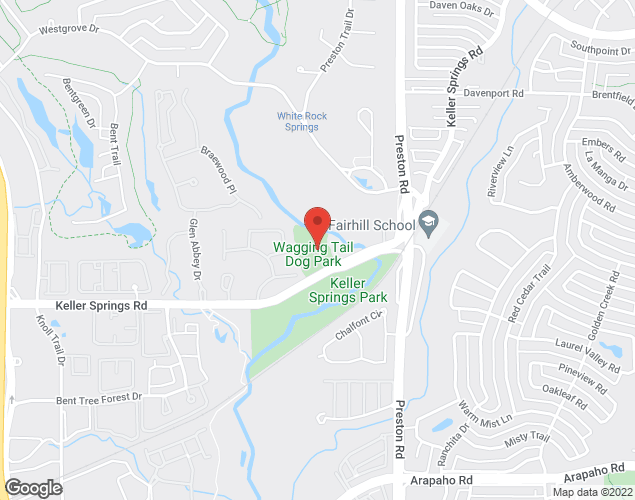 Map showing location at 5841 Keller Springs Rd, Dallas, TX