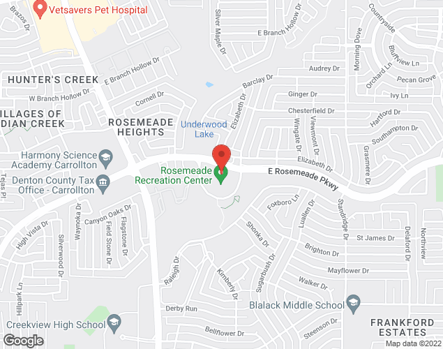 Map showing location at 1330 E Rosemeade Parkway, Carrollton, TX