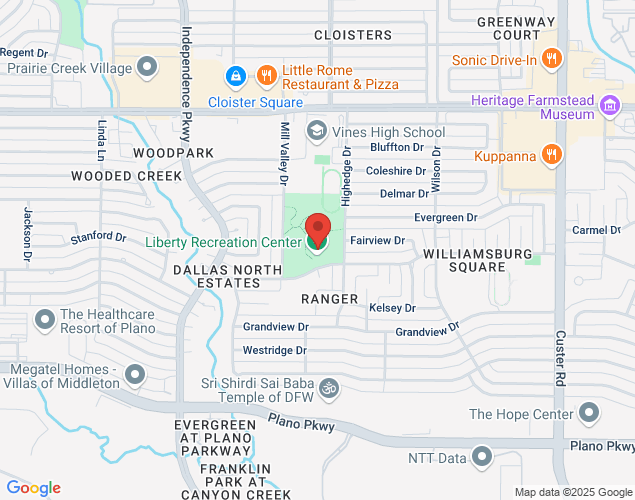 Map showing location at 2601 Glencliff Drive, Plano, TX