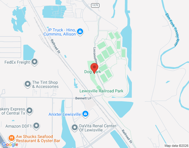 Map showing location at 1301 South Railroad Street, Lewisville, TX