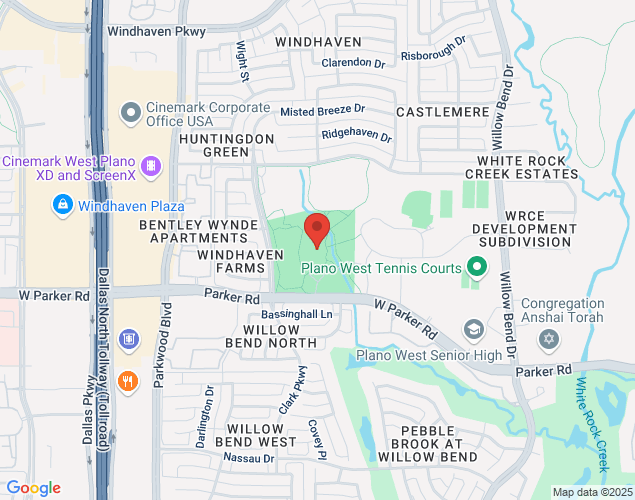 Map showing location at 5801 W Parker Rd, Plano, TX